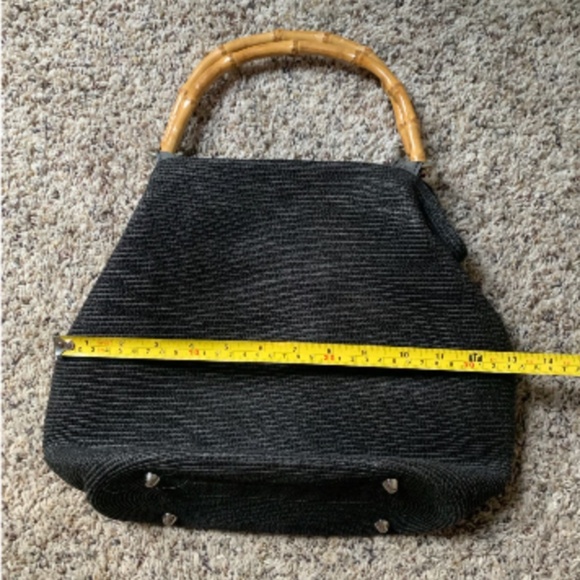 Vintage Black Woven Bag with Bamboo Handles - Picture 4 of 12